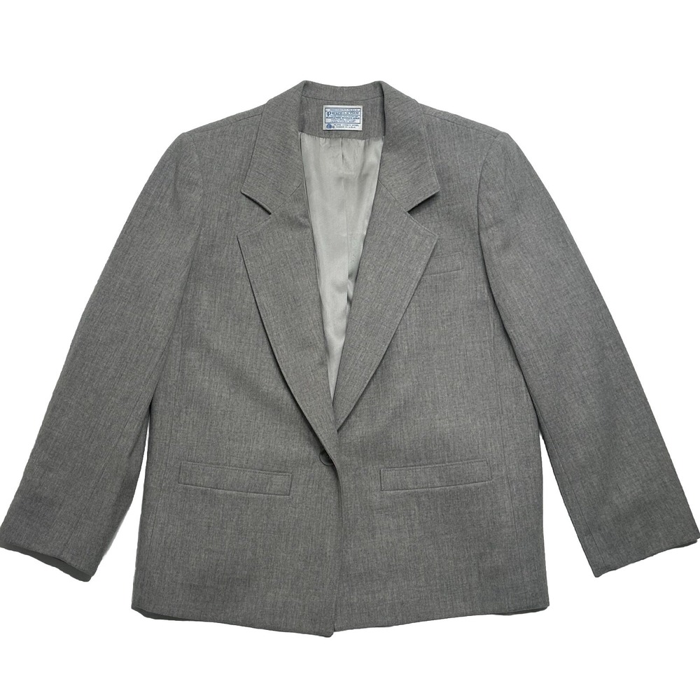 Vintage Pendleton Wool Blazer Jacket Size 18W Gray Button Up Made In Usa Women's